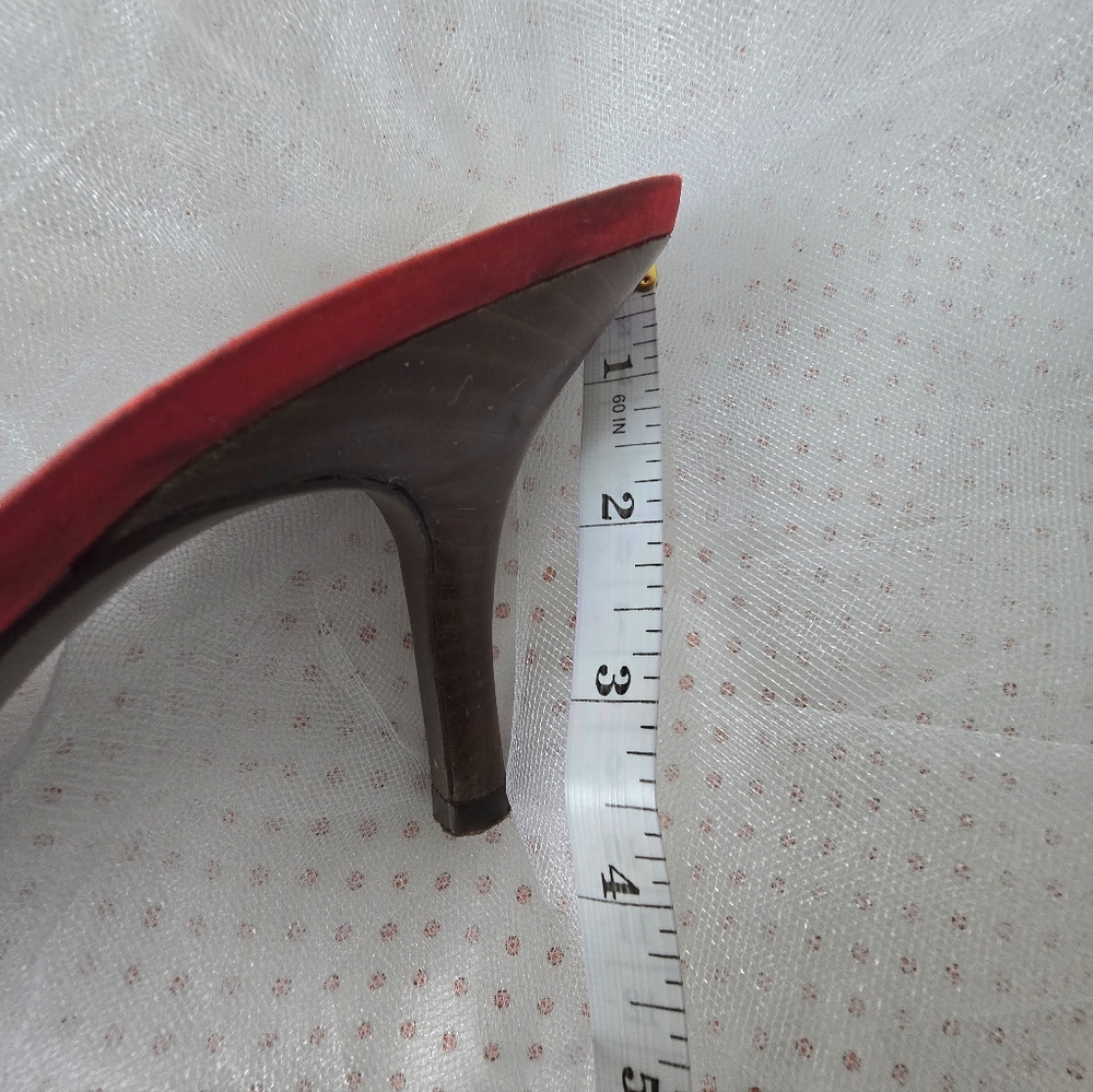 S O L D Sam & Libby Red/Gold Strappy Backless Heels w/Decorative Knots Size 9M - Picture 7 of 11